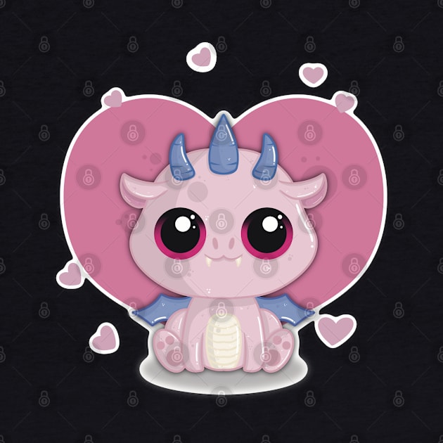 Cute Little Valentines Day Pink Dragon with Hearts in the Background by LittleBearBlue